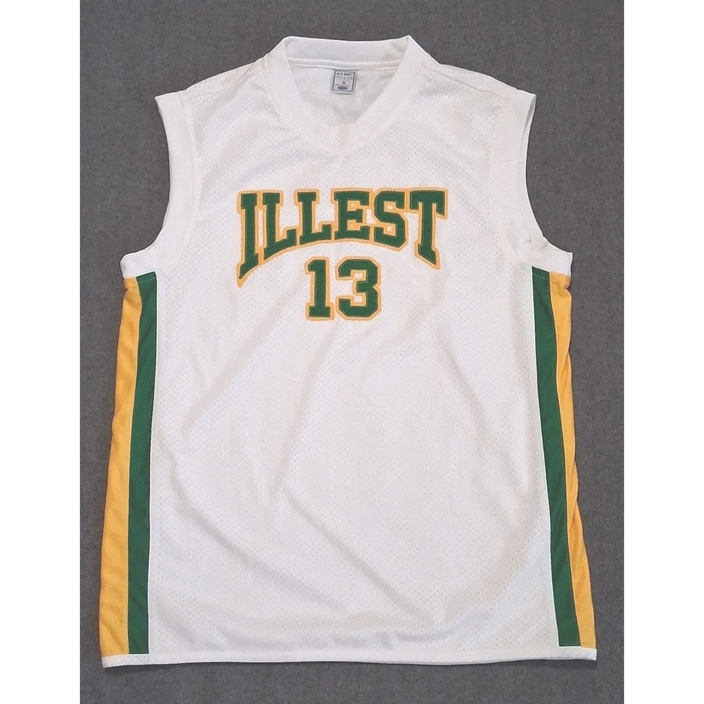 Old Navy ILLEST 13 Basketball Jersey Size Medium White w/ Yellow Green Trim